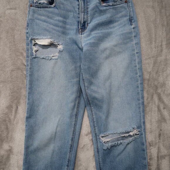 American Eagle Jeans Womens 6 Blue Mom Pants Whiskering Slim Straight Distressed - Picture 2 of 16